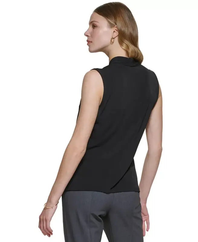 Gathered V-Neck Sleeveless Top - 2