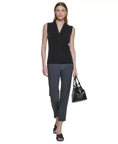 Gathered V-Neck Sleeveless Top - 4