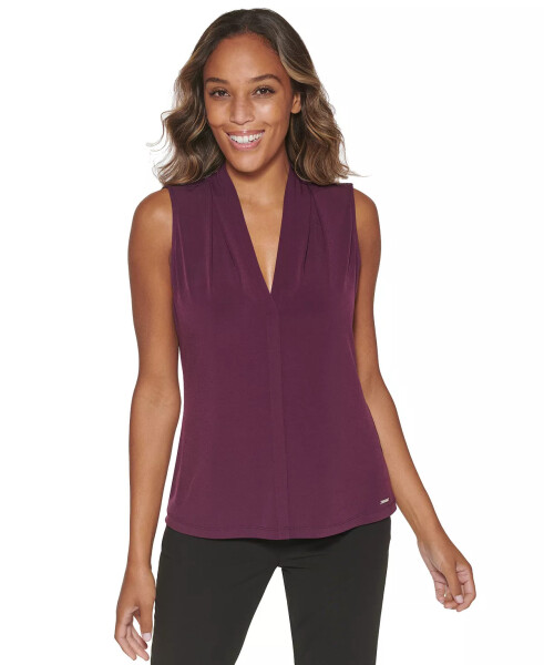 Gathered V-Neck Sleeveless Top Aubergine - 1