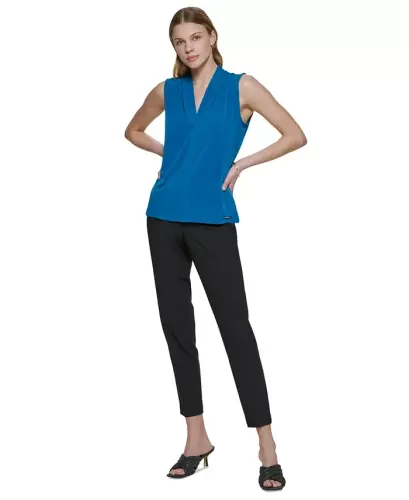 Gathered V-Neck Sleeveless Top-Cypress - CALVIN KLEIN (1)