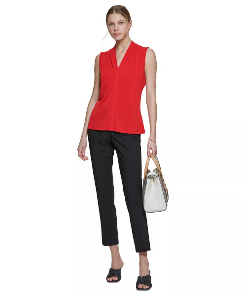 Gathered V-Neck Sleeveless Top Red - 3