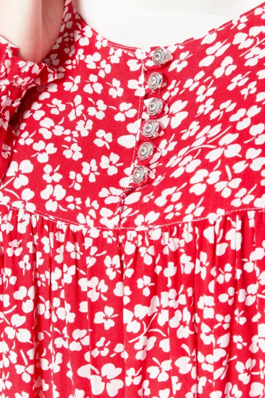 Gathered Yoke Buttoned Front Viscose Fabric Modest Wear Mother Dress Prayer Dress-Red21 - 7