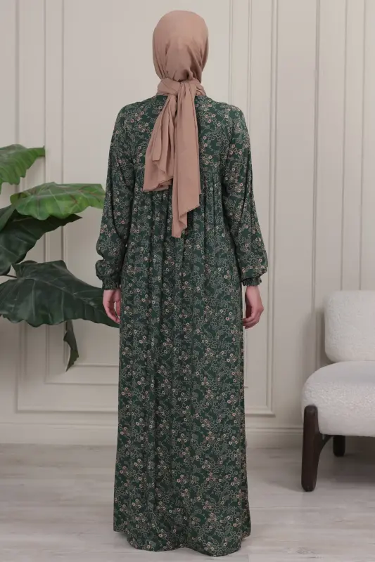 Gathered Yoke Front Buttoned Viscose Fabric Modest Clothing Mother Dress Prayer Dress - Khaki26 - 7