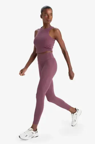 Gathering High Waist Flexible Fabric Basic Sports Tights-Burgundy - DEFACTO (1)