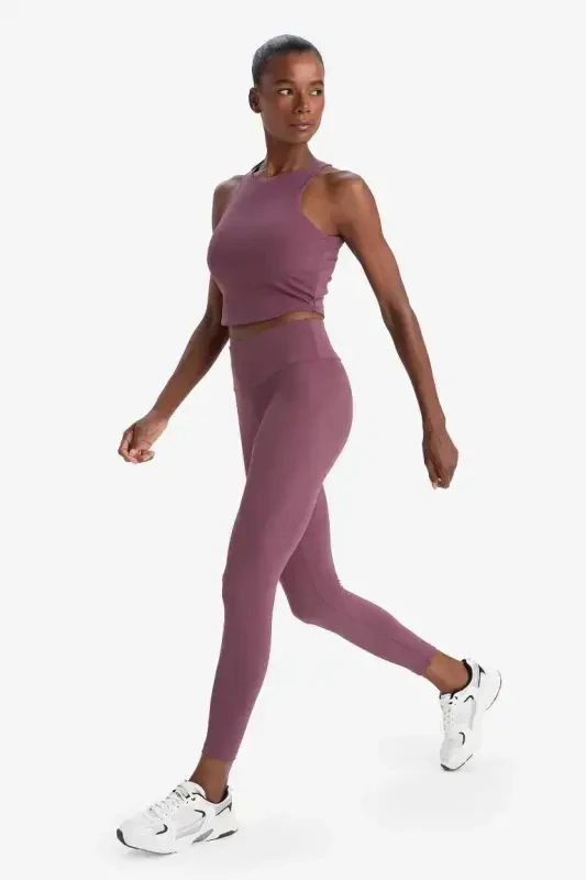 Gathering High Waist Flexible Fabric Basic Sports Tights-Burgundy - 2