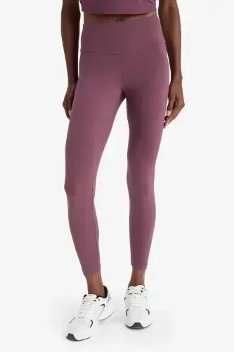 Gathering High Waist Flexible Fabric Basic Sports Tights-Burgundy - 5