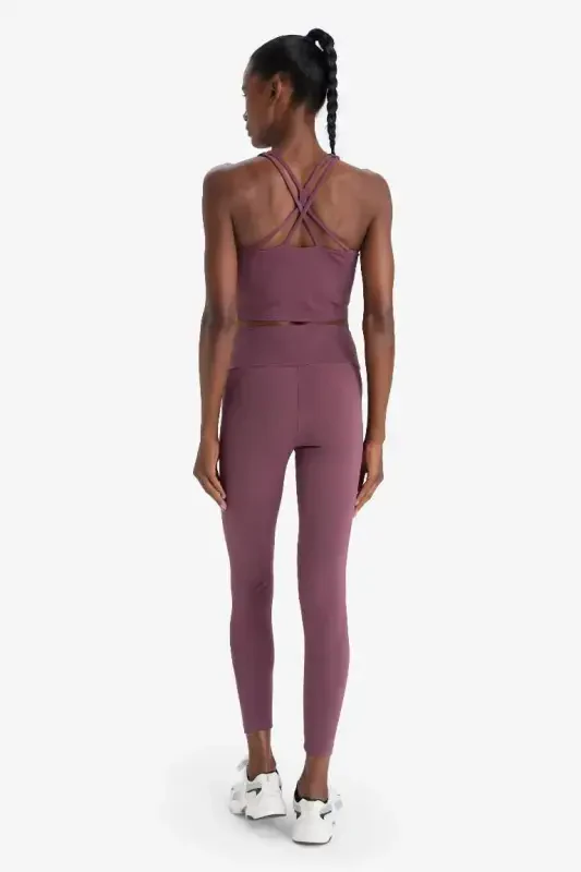 Gathering High Waist Flexible Fabric Basic Sports Tights-Burgundy - 7