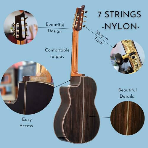 Gayetana Guitars ATTO A77-C 7 Telli Klasik Naylon Gitar Elektro-Akustik | Klasik Ton | Naylon Teller | Elektro Akustik - 4