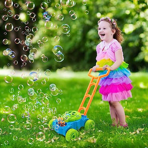 Газонокосилка Lydaz Bubble для малышей 1-3 лет, детская машина для создания мыльных пузырей, наружные летние игрушки для садоводства, игрушки для Хэллоуина и подарков на день рождения для дошкольников, мальчиков и девочек в возрасте 1 2 3+ лет - 3