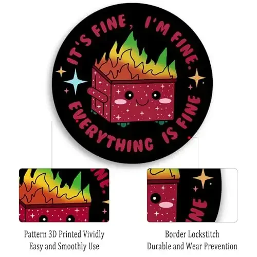 Gctriki Dumpster on Fire Mouse Pad, Cute Round Mouse Pads for Desk, Funny Red Dumpster Mousepad for Laptop Gaming, Stitched Edge Non-Slip Rubber Base, Cute Office Desk Accessories Decor for Women - 6