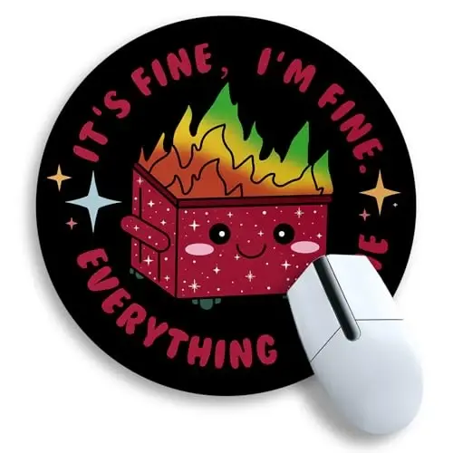 Gctriki Dumpster on Fire Mouse Pad, Cute Round Mouse Pads for Desk, Funny Red Dumpster Mousepad for Laptop Gaming, Stitched Edge Non-Slip Rubber Base, Cute Office Desk Accessories Decor for Women - 1