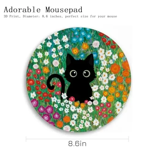 Gctriki Anime Black Cat Mouse Pad 8.6 x 8.6 Inch, Funny Round Mousepad for Gaming Laptop Computer, with Stitched Edge Non-Slip Rubber Base, Cute Cat Flower Home Office Decor Desk Accessories - 4