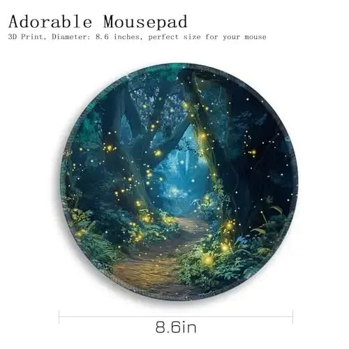 Gctriki Fireflies Forest Round Mouse Pad, with Stitched Edge Non-Slip Rubber Base, Small Travel Mouse Pad for Laptop Computer Desk Gaming, Cute Office Desk Accessories Decor for Women - 4