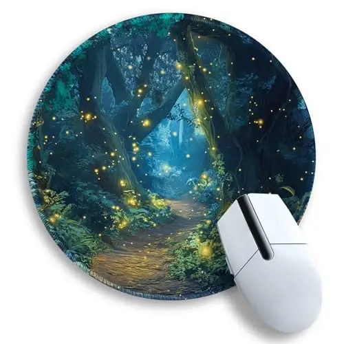 Gctriki Fireflies Forest Round Mouse Pad, with Stitched Edge Non-Slip Rubber Base, Small Travel Mouse Pad for Laptop Computer Desk Gaming, Cute Office Desk Accessories Decor for Women - 1