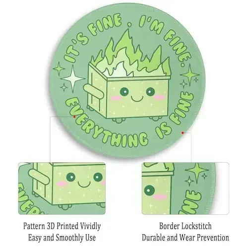 Gctriki Axlat qutisi yong'inga qarshi sichqoncha paneli, stol uchun yoqimli adaçayı yashil sichqoncha yostiqchalari, noutbuk o'yinlari uchun kulgili dumaloq sichqoncha paneli tikilgan chekka sirpanmaydigan kauchuk taglik, ayollar uchun yoqimli yashil ofis stolining aksessuarlari dekorasi - 6