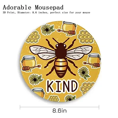 Gctriki Bee Small Mouse Pad with Stitched Edge Non-Slip Rubber Base, Funny Round Mousepads for Desk Computer Gaming Office Laptop, Cute Home Office Decor Desk Accessories Supplies - 4