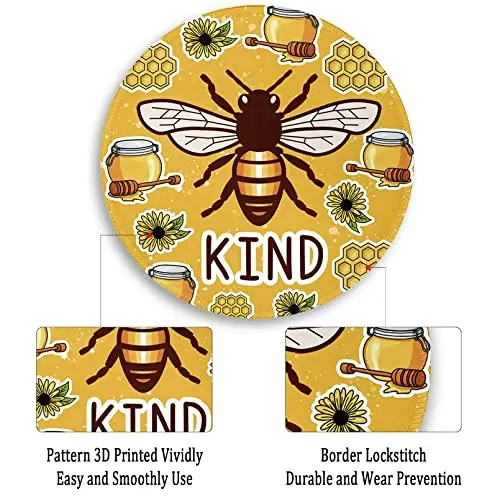 Gctriki Bee Small Mouse Pad with Stitched Edge Non-Slip Rubber Base, Funny Round Mousepads for Desk Computer Gaming Office Laptop, Cute Home Office Decor Desk Accessories Supplies - 5