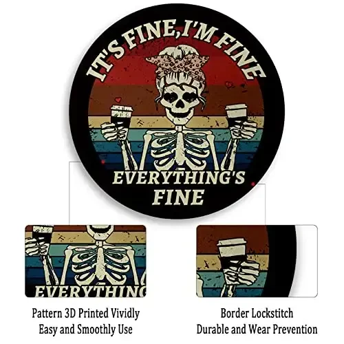 Gctriki Bosh Suyak Sichqoncha Yostig'i, Stol uchun Qiziqarli Dumaloq Sichqoncha Yostig'i, Noutbuk O'yinlari uchun Skelet Kichik Sichqoncha Yostig'i, Tikilgan Qirrali Sirpanmaydigan Rezina Asos, Ayollar uchun Qiziqarli Chiroyli Ofis Stoli Aksessuarlari Dekorasi Hammasi Yaxshi - 5
