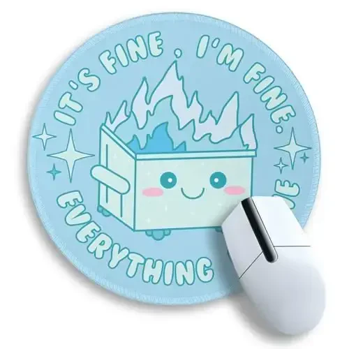 Gctriki Dumpster on Fire Mouse Pad, Cute Light Blue Round Mouse Pads for Desk, Funny Dumpster Mousepad for Laptop Gaming Stitched Edge Non-Slip Rubber Base, Cute Office Desk Accessories Decor - GCTRIKI