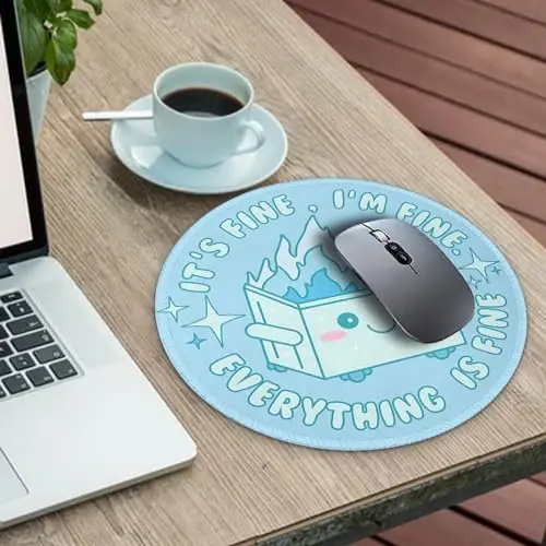 Gctriki Dumpster on Fire Mouse Pad, Cute Light Blue Round Mouse Pads for Desk, Funny Dumpster Mousepad for Laptop Gaming Stitched Edge Non-Slip Rubber Base, Cute Office Desk Accessories Decor - 2