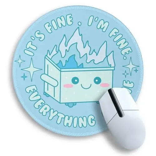 Gctriki Dumpster on Fire Mouse Pad, Cute Light Blue Round Mouse Pads for Desk, Funny Dumpster Mousepad for Laptop Gaming Stitched Edge Non-Slip Rubber Base, Cute Office Desk Accessories Decor - GCTRIKI