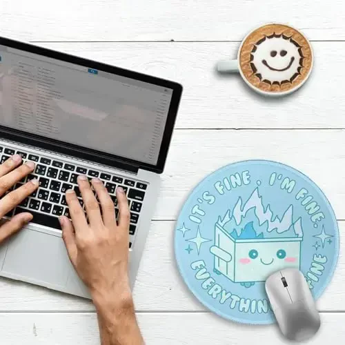 Gctriki Dumpster on Fire Mouse Pad, Cute Light Blue Round Mouse Pads for Desk, Funny Dumpster Mousepad for Laptop Gaming Stitched Edge Non-Slip Rubber Base, Cute Office Desk Accessories Decor - 3