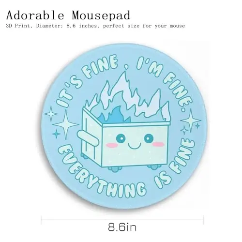 Gctriki Dumpster on Fire Mouse Pad, Cute Light Blue Round Mouse Pads for Desk, Funny Dumpster Mousepad for Laptop Gaming Stitched Edge Non-Slip Rubber Base, Cute Office Desk Accessories Decor - 4