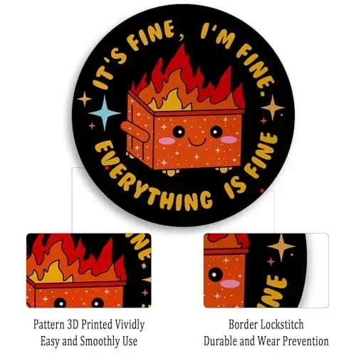 Gctriki Dumpster on Fire Mouse Pad, Cute Round Mouse Pads for Desk, Funny Orange Dumpster Mousepad for Laptop Gaming, Stitched Edge Non-Slip Rubber Base, Cute Office Desk Accessories Decor for Women - 6