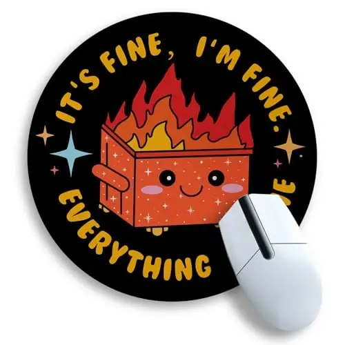 Gctriki Dumpster on Fire Mouse Pad, Cute Round Mouse Pads for Desk, Funny Orange Dumpster Mousepad for Laptop Gaming, Stitched Edge Non-Slip Rubber Base, Cute Office Desk Accessories Decor for Women - GCTRIKI