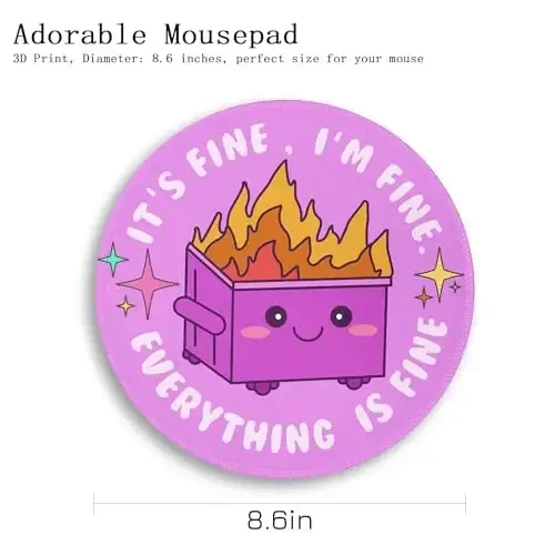 Gctriki Dumpster on Fire Mouse Pad, Cute Round Mouse Pads for Desk, Funny Purple Mousepad for Computer Laptop Gaming, Stitched Edge Non-Slip Rubber Base, Cute Office Desk Accessories Decor for Women - 4
