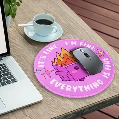 Gctriki Dumpster on Fire Mouse Pad, Cute Round Mouse Pads for Desk, Funny Purple Mousepad for Computer Laptop Gaming, Stitched Edge Non-Slip Rubber Base, Cute Office Desk Accessories Decor for Women - 3