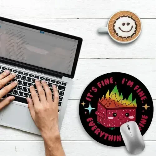 Gctriki Dumpster on Fire Mouse Pad, Cute Round Mouse Pads for Desk, Funny Red Dumpster Mousepad for Laptop Gaming, Stitched Edge Non-Slip Rubber Base, Cute Office Desk Accessories Decor for Women - 3