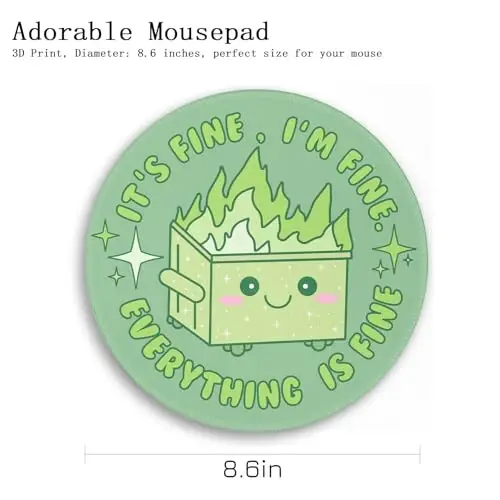 Gctriki Dumpster on Fire Mouse Pad, Cute Sage Green Mouse Pads for Desk, Funny Round Mousepad for Laptop Gaming Stitched Edge Non-Slip Rubber Base, Cute Green Office Desk Accessories Decor for Women - 4