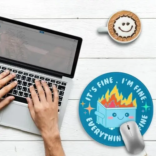 Gctriki Dumpster on Fire Mouse Pad for Desk, Funny Blue Round Mousepad for Computer Laptop Gaming, Stitched Edge Non-Slip Rubber Base, Cute Home Office Desk Accessories Decor for Women - GCTRIKI (1)