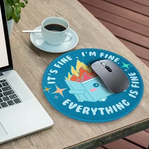 Gctriki Dumpster on Fire Mouse Pad for Desk, Funny Blue Round Mousepad for Computer Laptop Gaming, Stitched Edge Non-Slip Rubber Base, Cute Home Office Desk Accessories Decor for Women - 3