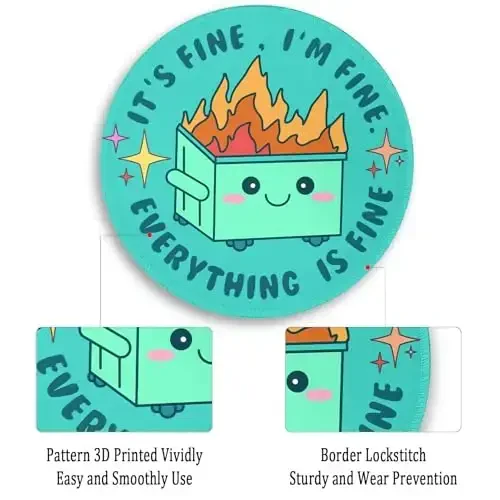 Gctriki Dumpster on Fire Mouse Pad for Desk, Funny Green Round Mousepad for Computer Laptop Gaming, Stitched Edge Non-Slip Rubber Base, Cute Home Office Desk Accessories Decor for Women - 6