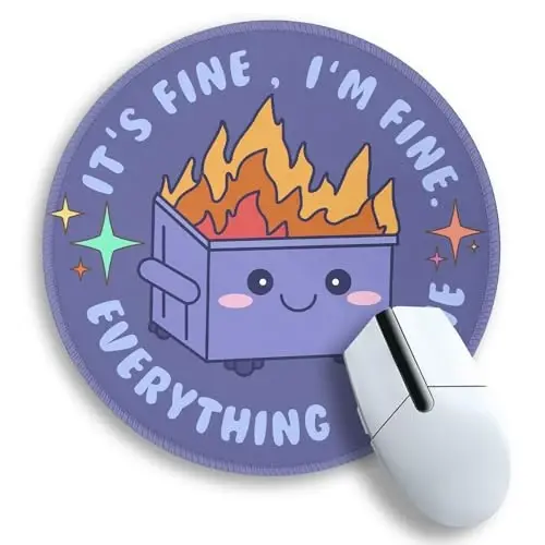 Gctriki Dumpster on Fire Mouse Pad for Desk, Funny Purple Round Mousepad for Computer Laptop Gaming, Stitched Edge Non-Slip Rubber Base, Cute Dumpster Home Office Desk Accessories Decor for Women - GCTRIKI