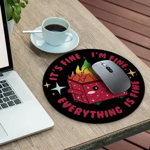 Gctriki Dumpster on Fire Mouse Pad, Stol uchun yoqimli dumaloq sichqonchani, noutbuk oʻyinlari uchun qizil axlat qutisi sichqonchasi, tikilgan chetga sirpanmaydigan rezina taglik, ayollar uchun yoqimli ofis stoli uchun aksessuarlar dekorasi - 2