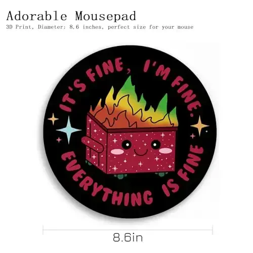 Gctriki Dumpster on Fire Mouse Pad, Stol uchun yoqimli dumaloq sichqonchani, noutbuk oʻyinlari uchun qizil axlat qutisi sichqonchasi, tikilgan chetga sirpanmaydigan rezina taglik, ayollar uchun yoqimli ofis stoli uchun aksessuarlar dekorasi - 4