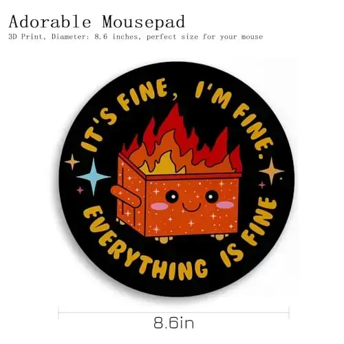 Gctriki Dumpster on Fire Mouse Pad, Stol uchun yoqimli yumaloq sichqonchani, noutbuk oʻyinlari uchun kulgili toʻq sariq axlat sichqonchasi, tikilgan qirrali sirpanmaydigan kauchuk taglik, ayollar uchun yoqimli ofis stoli uchun aksessuarlar dekorasi - 4