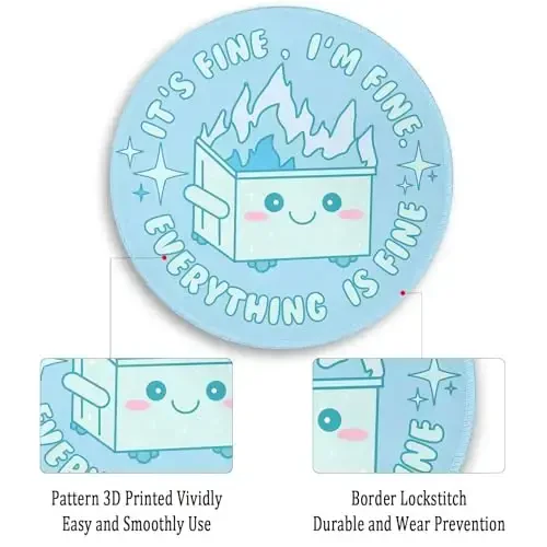 Gctriki Dumpster on Fire sichqonchasi paneli, stol uchun yoqimli och ko'k dumaloq sichqonchalar paneli, noutbuk o'yinlari uchun kulgili axlat qutisi sichqonchasi, tikilgan qirrali sirpanmaydigan kauchuk asos, yoqimli ofis stoli uchun aksessuarlar dekorasi - 6