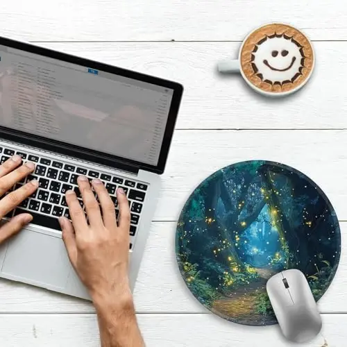 Gctriki Fireflies Forest Round Mouse Pad, with Stitched Edge Non-Slip Rubber Base, Small Travel Mouse Pad for Laptop Computer Desk Gaming, Cute Office Desk Accessories Decor for Women - GCTRIKI (1)
