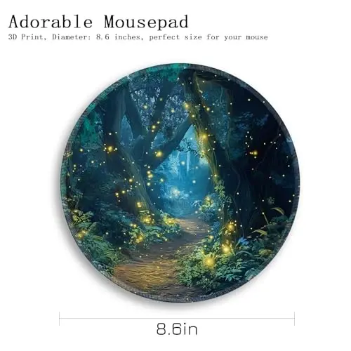 Gctriki Fireflies Forest Round Mouse Pad, with Stitched Edge Non-Slip Rubber Base, Small Travel Mouse Pad for Laptop Computer Desk Gaming, Cute Office Desk Accessories Decor for Women - 4