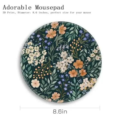 Gctriki Floral Mouse Pad, Cute Small Mouse Pads for School Office Supplies | Round Mouse Mat for Computer Laptop, Stitched Edges, Non-Slip, Washable, Office Desk Decor Gifts for Women Teacher Nurse - 3