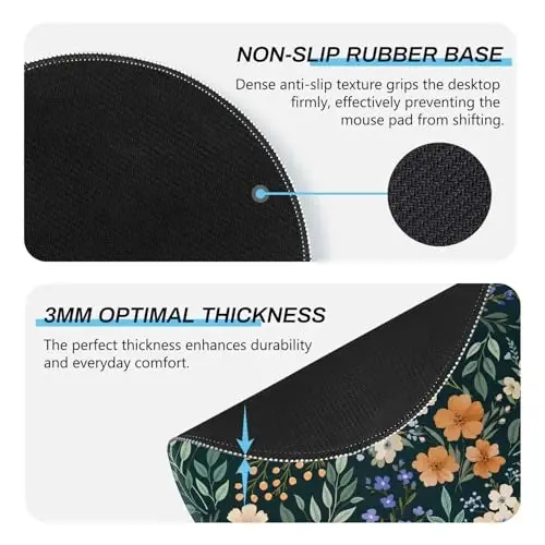 Gctriki Floral Mouse Pad, Cute Small Mouse Pads for School Office Supplies | Round Mouse Mat for Computer Laptop, Stitched Edges, Non-Slip, Washable, Office Desk Decor Gifts for Women Teacher Nurse - 5