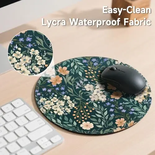 Gctriki Floral Mouse Pad, Cute Small Mouse Pads for School Office Supplies | Round Mouse Mat for Computer Laptop, Stitched Edges, Non-Slip, Washable, Office Desk Decor Gifts for Women Teacher Nurse - 6
