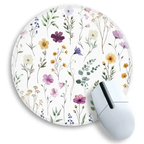 Gctriki Floral Round Mouse Pad, Back to School Supplies Teacher Desk Decor | Small Comfortable Desk Mat, Stitched Edges, Non-Slip Rubber Base, Washable, Portable, Cute Office Accessories for Women - 1