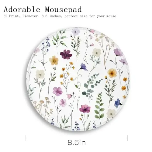 Gctriki Floral Round Mouse Pad, Back to School Supplies Teacher Desk Decor | Small Comfortable Desk Mat, Stitched Edges, Non-Slip Rubber Base, Washable, Portable, Cute Office Accessories for Women - 4