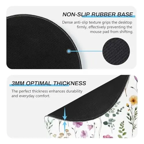 Gctriki Floral Round Mouse Pad, Back to School Supplies Teacher Desk Decor | Small Comfortable Desk Mat, Stitched Edges, Non-Slip Rubber Base, Washable, Portable, Cute Office Accessories for Women - 5