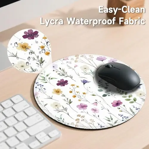 Gctriki Floral Round Mouse Pad, Back to School Supplies Teacher Desk Decor | Small Comfortable Desk Mat, Stitched Edges, Non-Slip Rubber Base, Washable, Portable, Cute Office Accessories for Women - 6